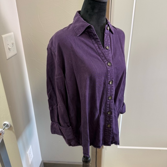 Pulp Women 100% Tencel Lyocell Relaxed Fit Plum Dark Purple Button Down Shirt L - Picture 2 of 8